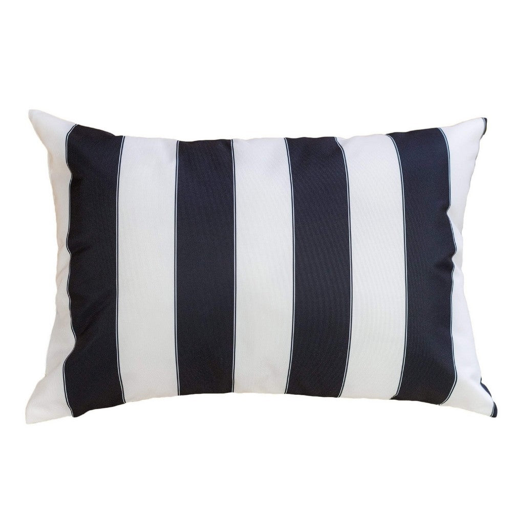 Keo Outdoor Lumbar Pillow | Wide Black & White Horizontal Stripes | 14x20