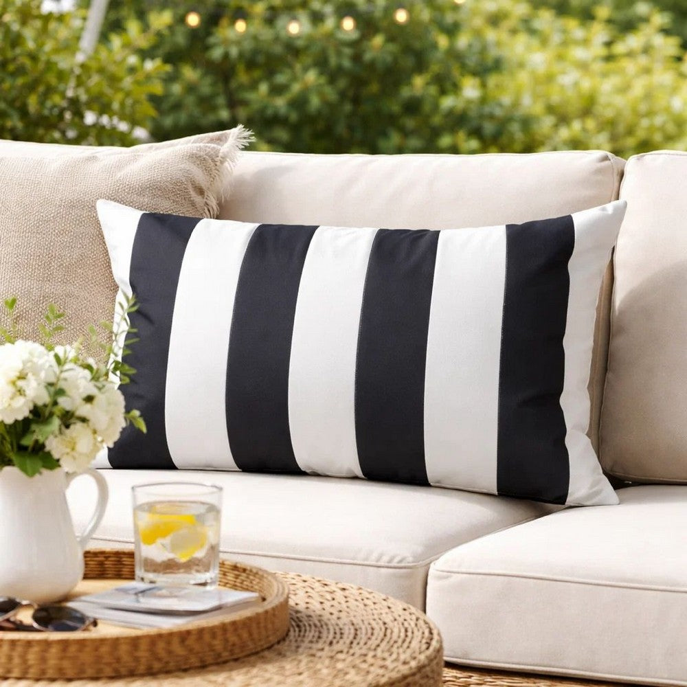 Keo Outdoor Lumbar Pillow | Wide Black & White Horizontal Stripes | 14x20