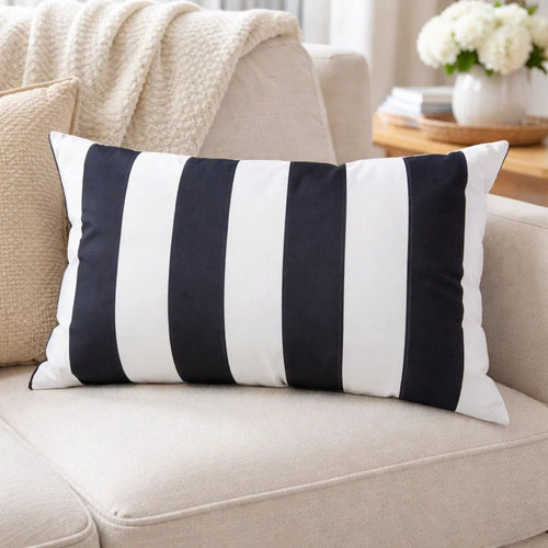 Keo Outdoor Lumbar Pillow | Wide Black & White Horizontal Stripes | 14x20
