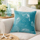 Meo Throw Pillow | Embroidered Seashell Pattern Blue Velvet | 20" Square