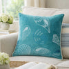 Meo Throw Pillow | Embroidered Seashell Pattern Blue Velvet | 20" Square