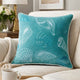 Meo Throw Pillow | Embroidered Seashell Pattern Blue Velvet | 20" Square