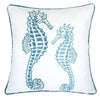 Meo Throw Pillow | Embroidered Seahorse | White Blue Velvet | 20" Square