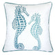 Meo Throw Pillow | Embroidered Seahorse | White Blue Velvet | 20" Square