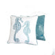 Meo Throw Pillow | Embroidered Seahorse | White Blue Velvet | 20" Square