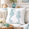 Meo Throw Pillow | Embroidered Seahorse | White Blue Velvet | 20" Square