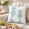 Meo Throw Pillow | Embroidered Seahorse | White Blue Velvet | 20" Square