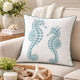 Meo Throw Pillow | Embroidered Seahorse | White Blue Velvet | 20" Square