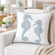 Meo Throw Pillow | Embroidered Seahorse | White Blue Velvet | 20" Square