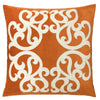 Dery Throw Pillow | Vintage Vine Accented Orange Velvet | 20" Square