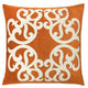 Dery Throw Pillow | Vintage Vine Accented Orange Velvet | 20" Square