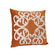 Dery Throw Pillow | Vintage Vine Accented Orange Velvet | 20" Square