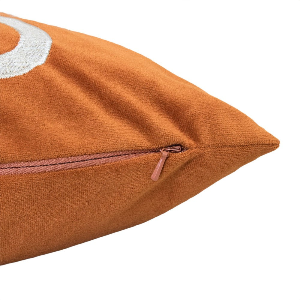 Dery Throw Pillow | Vintage Vine Accented Orange Velvet | 20" Square