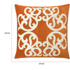 Dery Throw Pillow | Vintage Vine Accented Orange Velvet | 20" Square