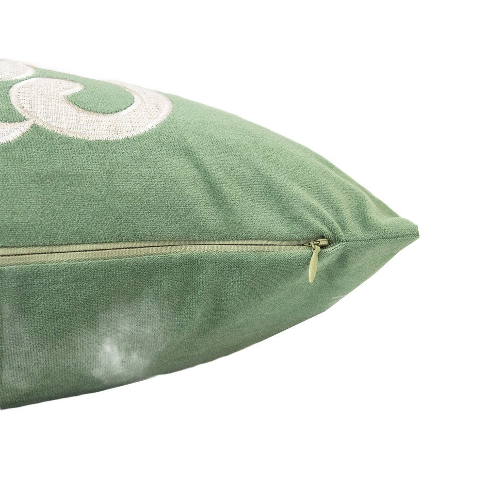 Dery Throw Pillow | Vintage Vine Accented Green Velvet | 20" Square