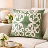 Dery Throw Pillow | Vintage Vine Accented Green Velvet | 20" Square