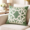 Dery Throw Pillow | Vintage Vine Accented Green Velvet | 20" Square