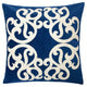Dery Throw Pillow | Vintage Vine Accented Indigo Velvet | 20" Square