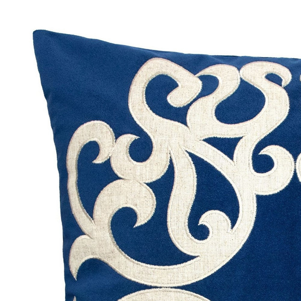 Dery Throw Pillow | Vintage Vine Accented Indigo Velvet | 20" Square