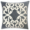 Dery Throw Pillow | Vintage Vine Accented Gray Velvet | 20" Square