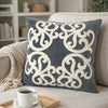 Dery Throw Pillow | Vintage Vine Accented Gray Velvet | 20" Square