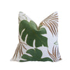 Lefy Accent Pillow | Green Autumn Leaf Design White Velvet | 20" Square