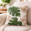Lefy Accent Pillow | Green Autumn Leaf Design White Velvet | 20" Square