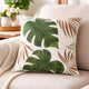 Lefy Accent Pillow | Green Autumn Leaf Design White Velvet | 20" Square