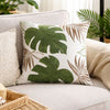 Lefy Accent Pillow | Green Autumn Leaf Design White Velvet | 20" Square