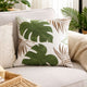 Lefy Accent Pillow | Green Autumn Leaf Design White Velvet | 20" Square