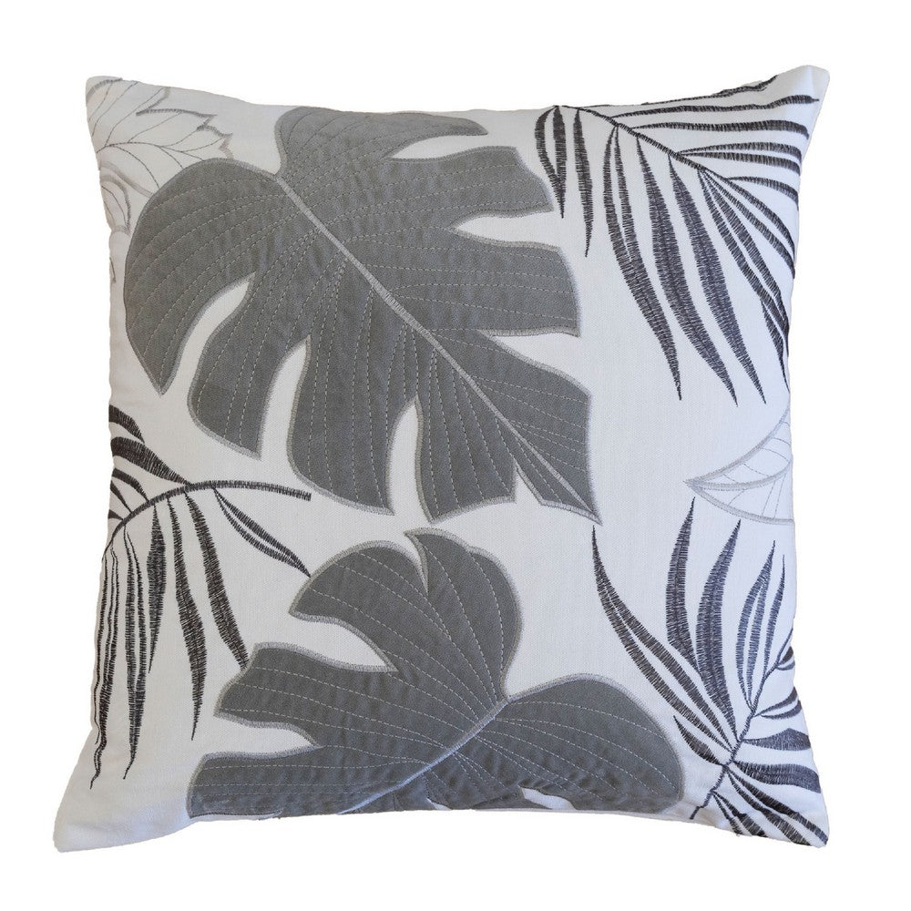 Lefy Accent Pillow | Gray Autumn Leaf Design on White Velvet | 20" Square