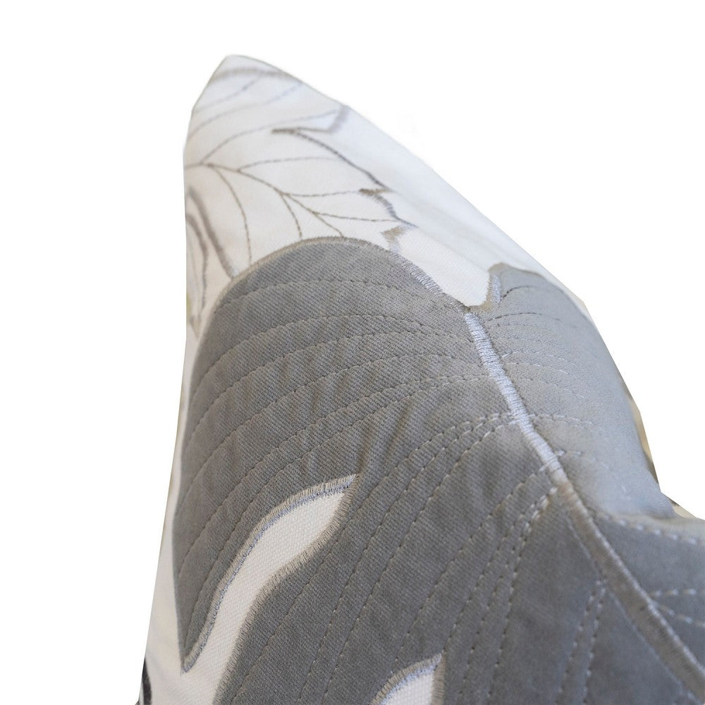 Lefy Accent Pillow | Gray Autumn Leaf Design on White Velvet | 20" Square