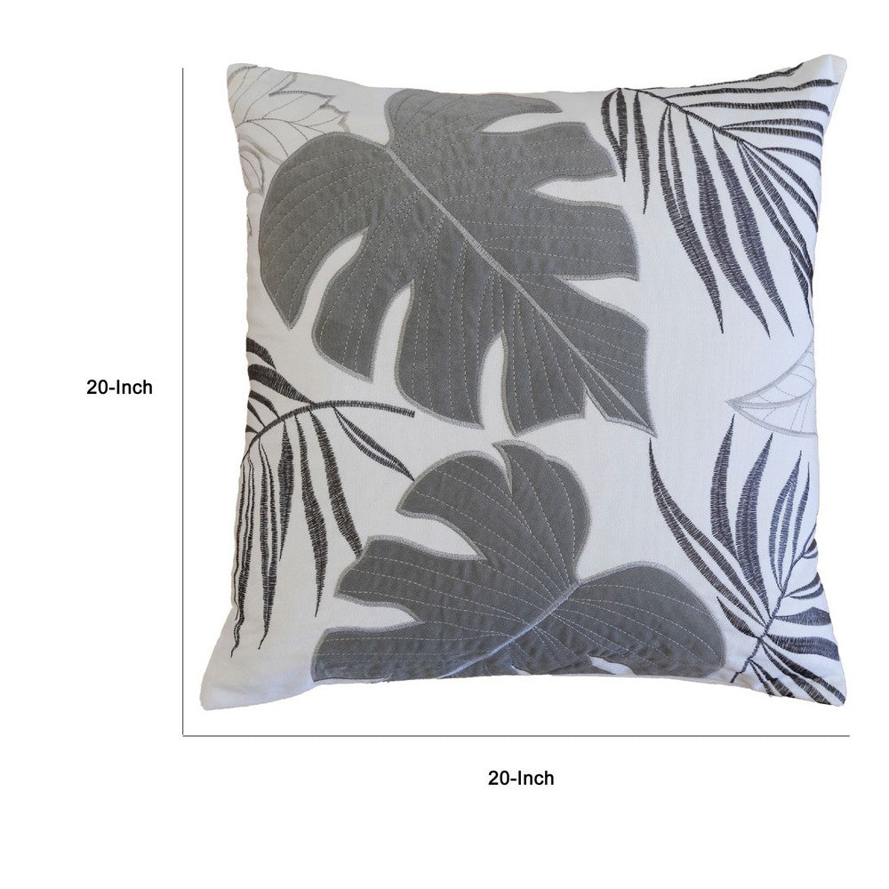 Lefy Accent Pillow | Gray Autumn Leaf Design on White Velvet | 20" Square