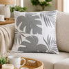 Lefy Accent Pillow | Gray Autumn Leaf Design on White Velvet | 20" Square