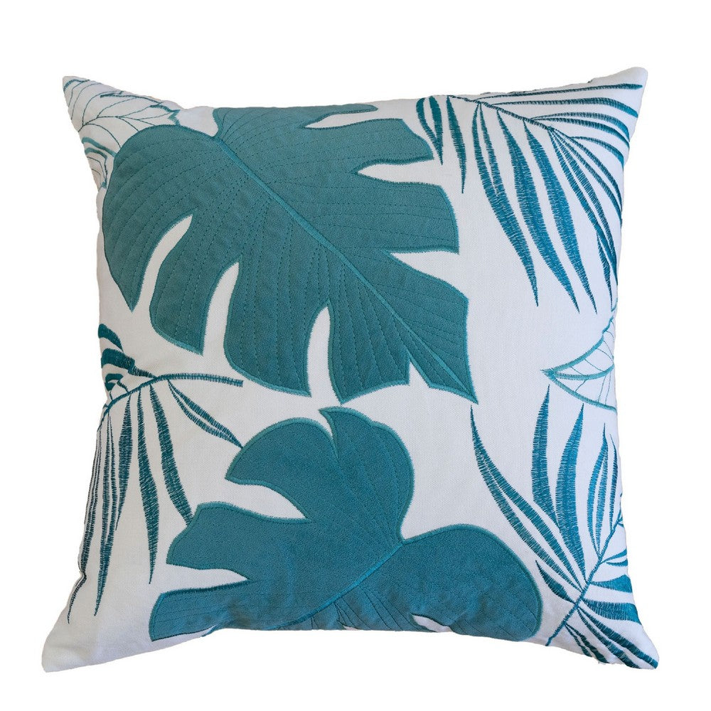 Lefy Accent Pillow | Blue Autumn Leaf Design on White Velvet | 20" Square