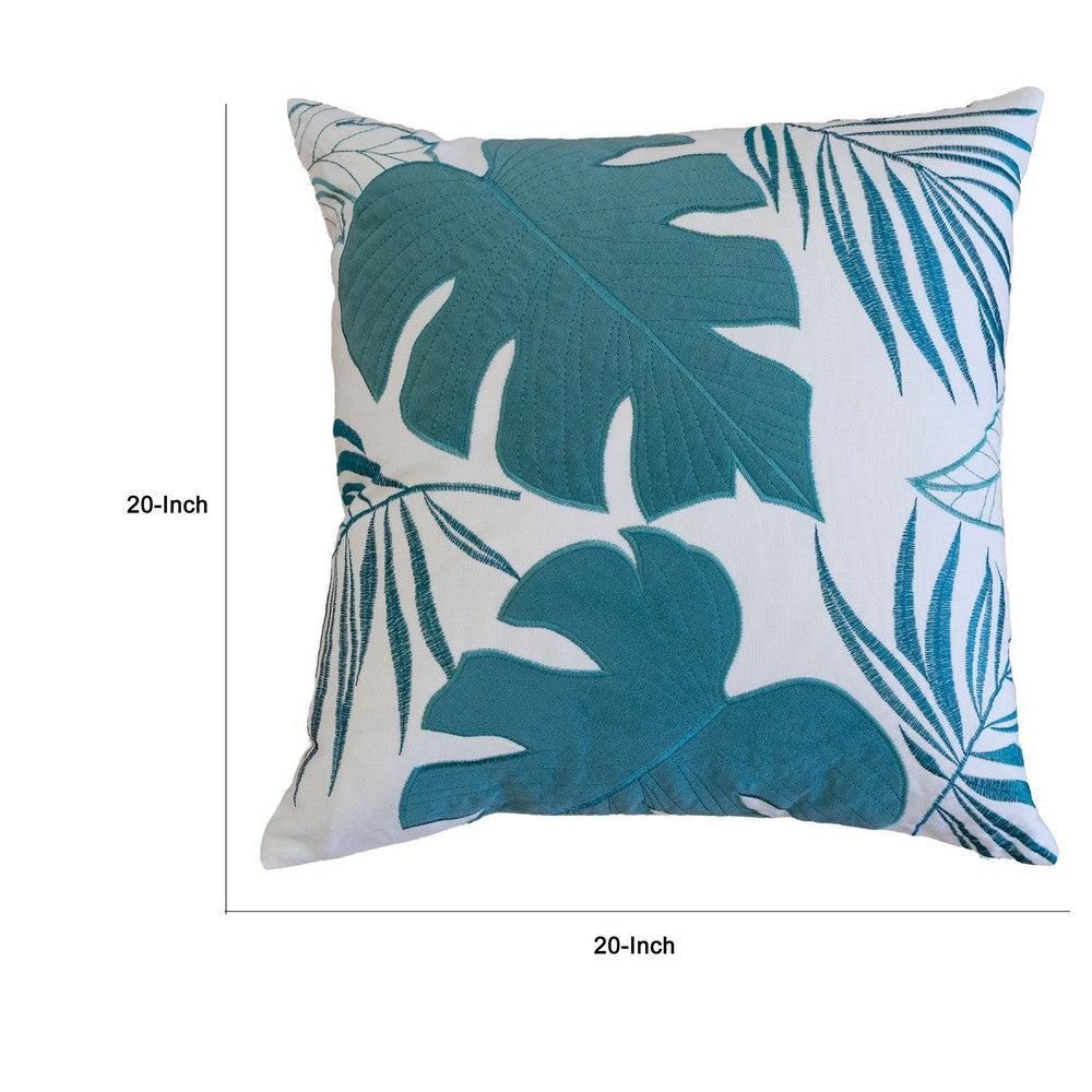 Lefy Accent Pillow | Blue Autumn Leaf Design on White Velvet | 20" Square