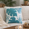 Lefy Accent Pillow | Blue Autumn Leaf Design on White Velvet | 20" Square