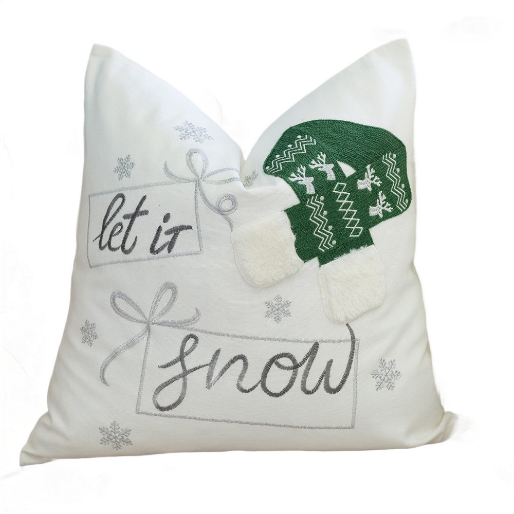 Christmas Throw Pillow | Let It Snow Green Knit Hat Design | 20" Square