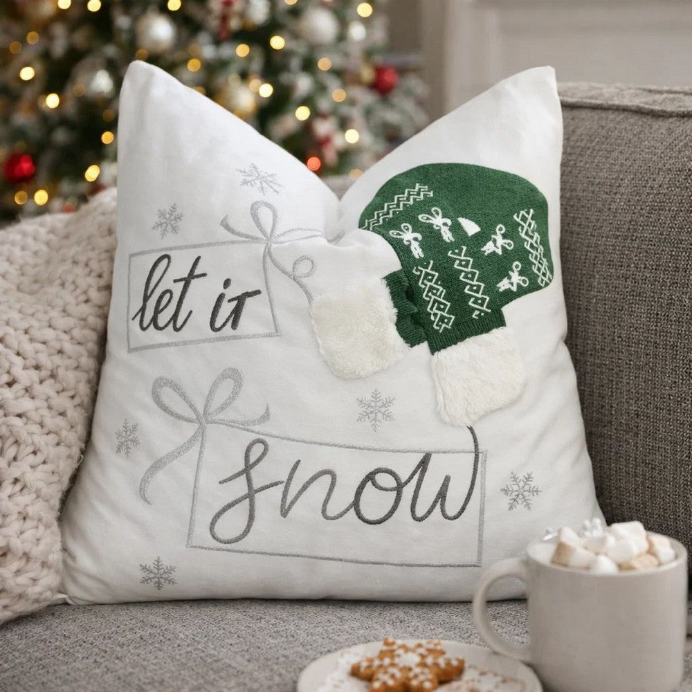 Christmas Throw Pillow | Let It Snow Green Knit Hat Design | 20" Square