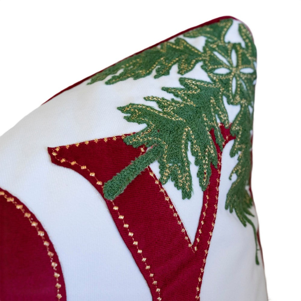 Christmas Lumbar Cushion | Red Joy & Green Leaves Velvet Accents | 14x20