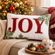 Christmas Lumbar Cushion | Red Joy & Green Leaves Velvet Accents | 14x20