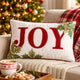 Christmas Lumbar Cushion | Red Joy & Green Leaves Velvet Accents | 14x20