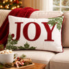 Christmas Lumbar Cushion | Red Joy & Green Leaves Velvet Accents | 14x20