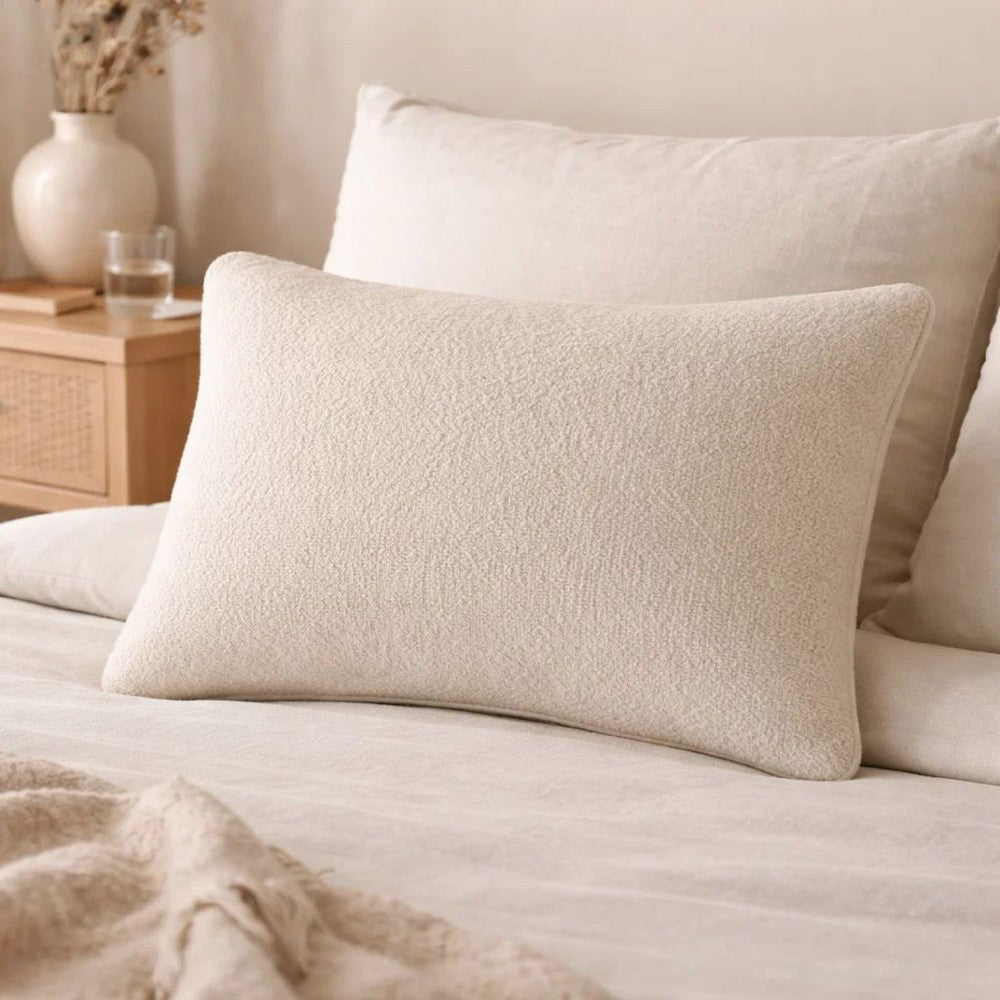 Hez Lumbar Throw Pillow | Plush Ivory Textured Fabric | 16x24 Rectangular
