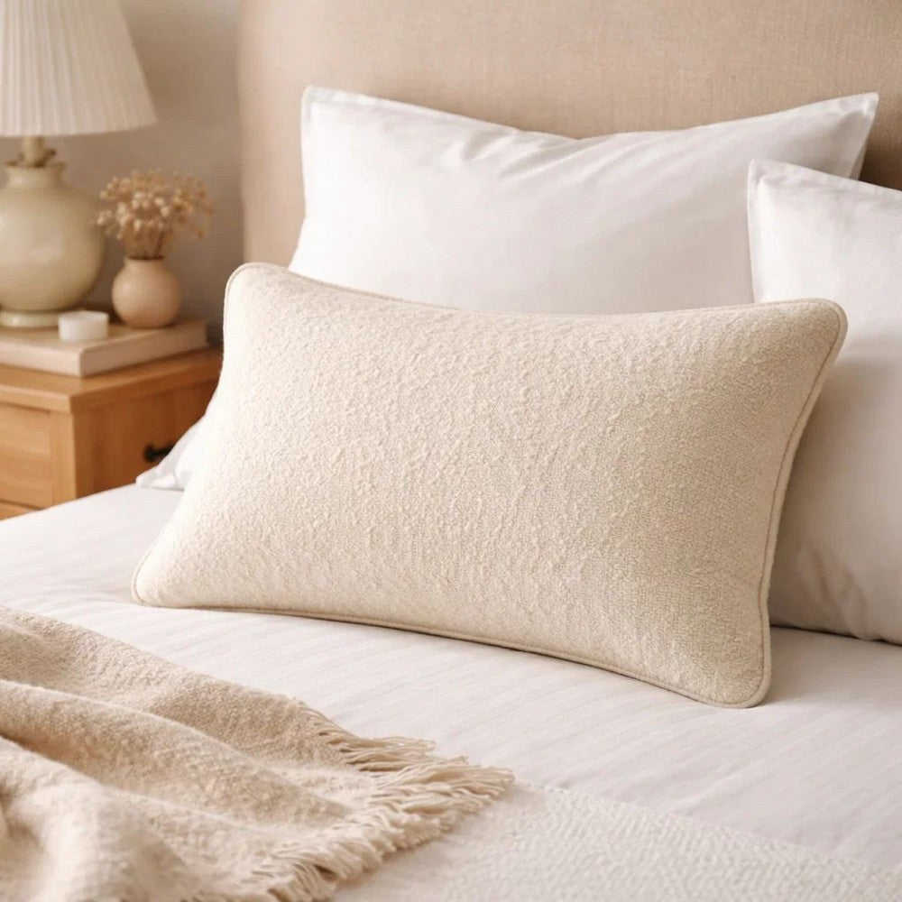 Hez Lumbar Throw Pillow | Plush Ivory Textured Fabric | 16x24 Rectangular