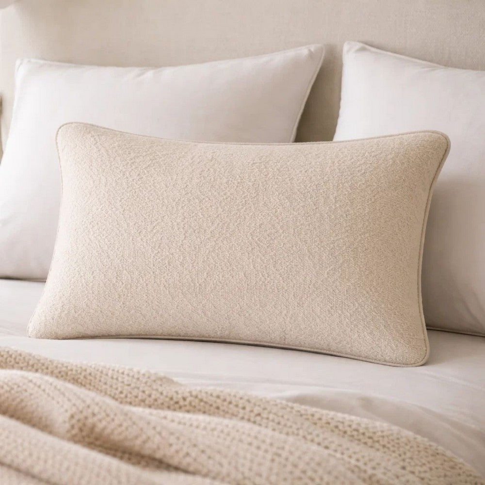 Hez Lumbar Throw Pillow | Plush Ivory Textured Fabric | 16x24 Rectangular