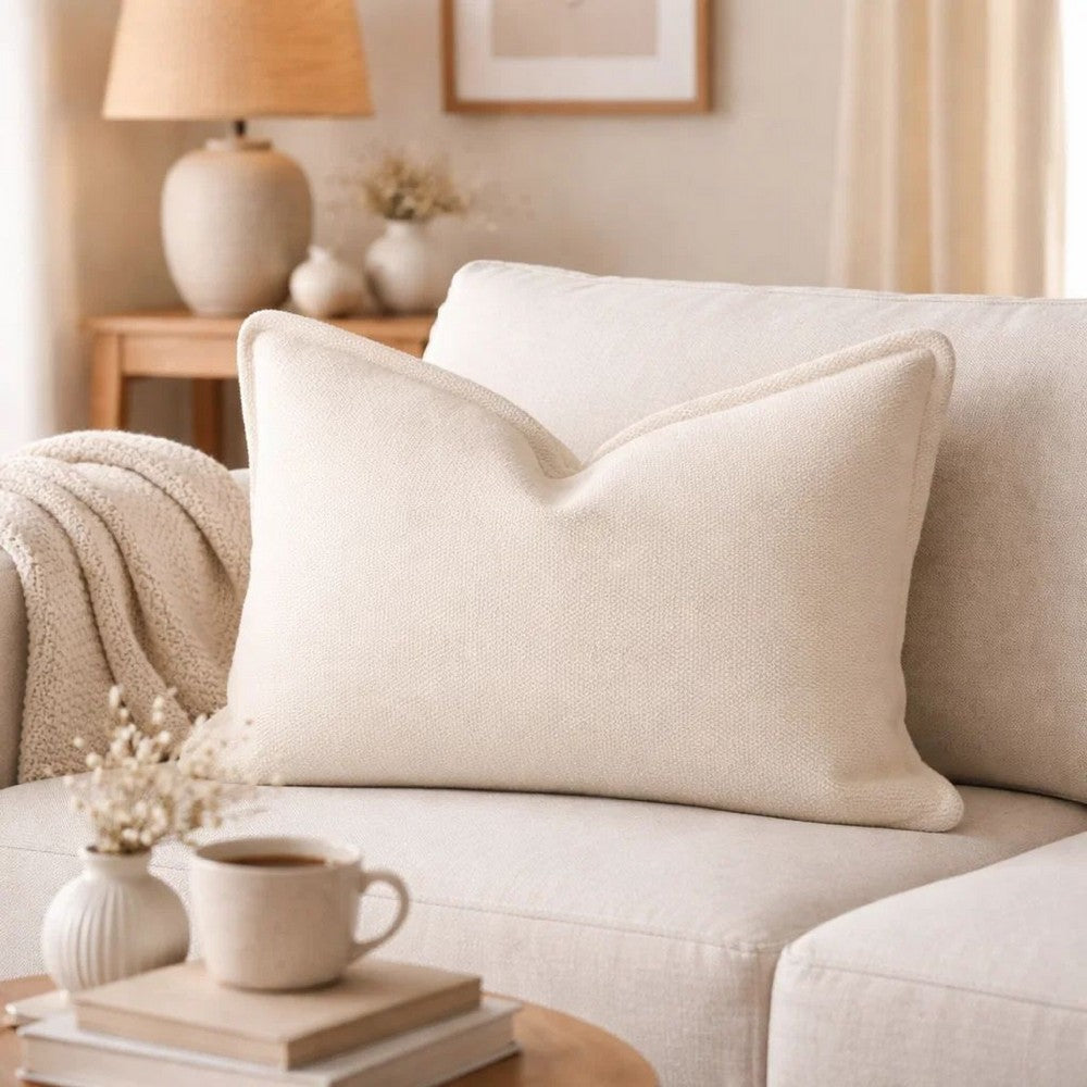 Hez Lumbar Throw Pillow | Flexible Ivory Fabric with Tailored Edges | 16x24