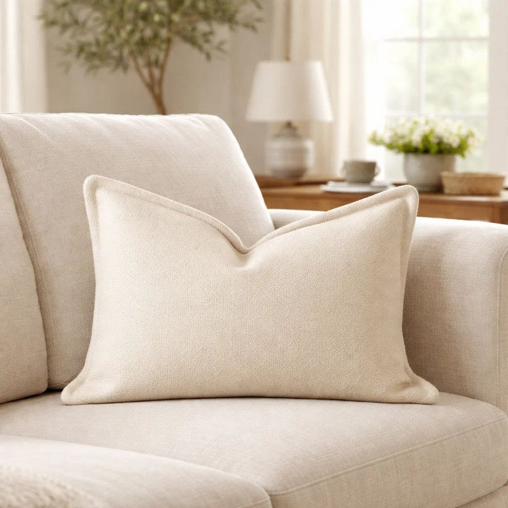 Hez Lumbar Throw Pillow | Flexible Ivory Fabric with Tailored Edges | 16x24