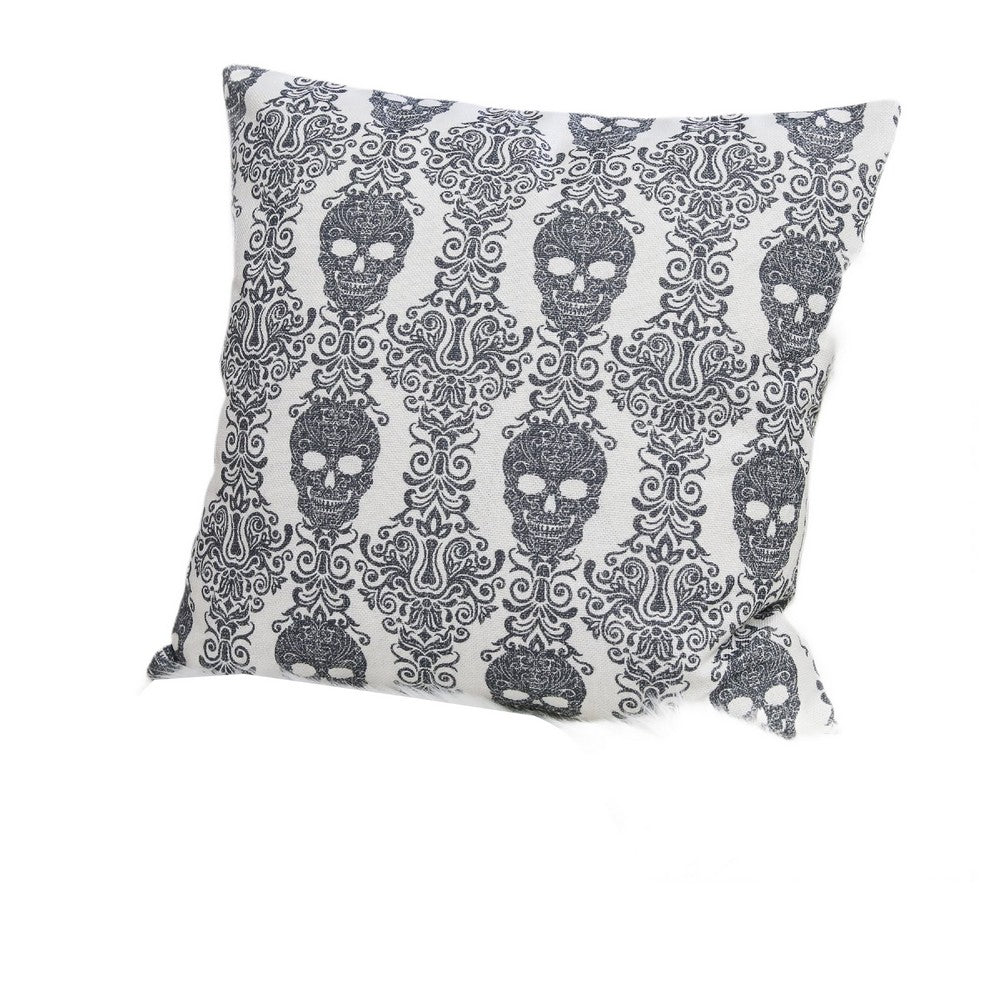 Ary Square Throw Pillow | Black & White Gothic Damask Skull Design | 20"