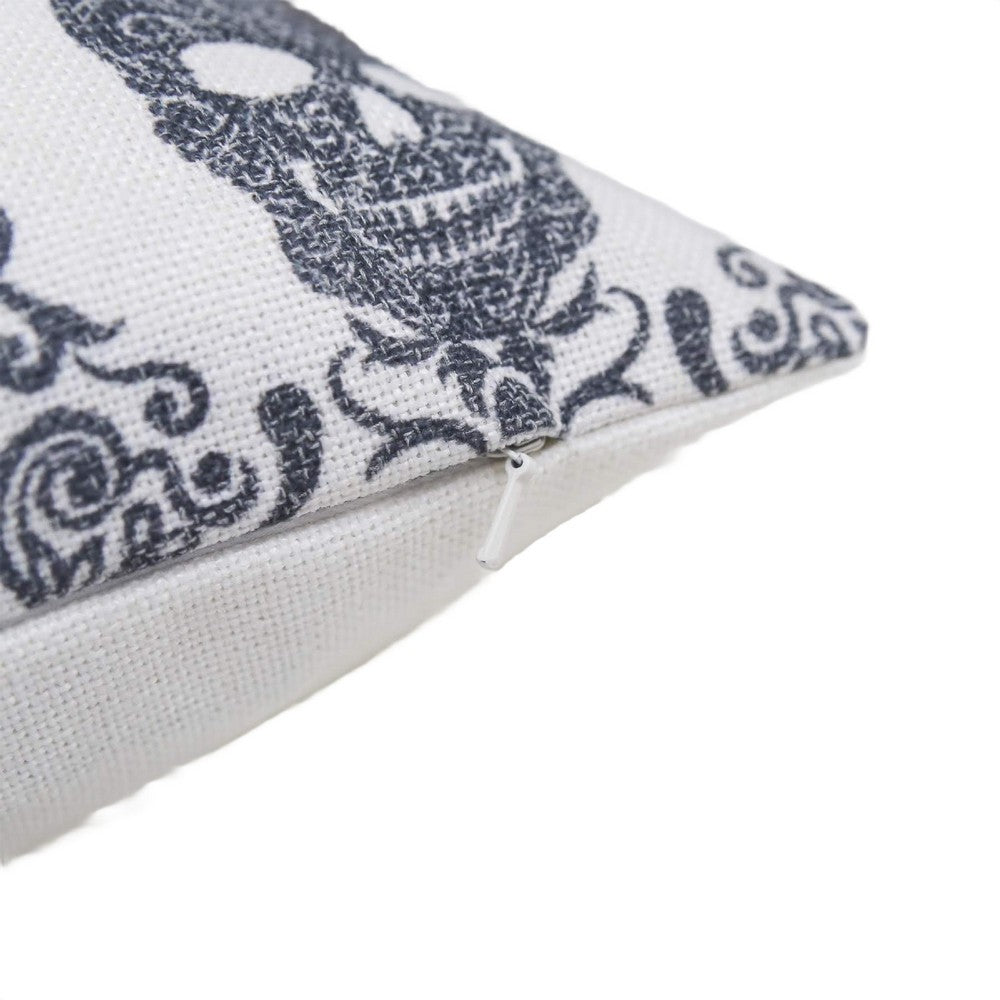 Ary Square Throw Pillow | Black & White Gothic Damask Skull Design | 20"